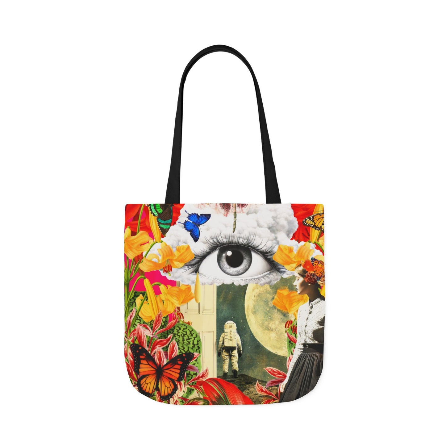 Next Step - Colorful Art Canvas Tote Bag with 5-Color Straps - Eye-Catching Surreal and floral design