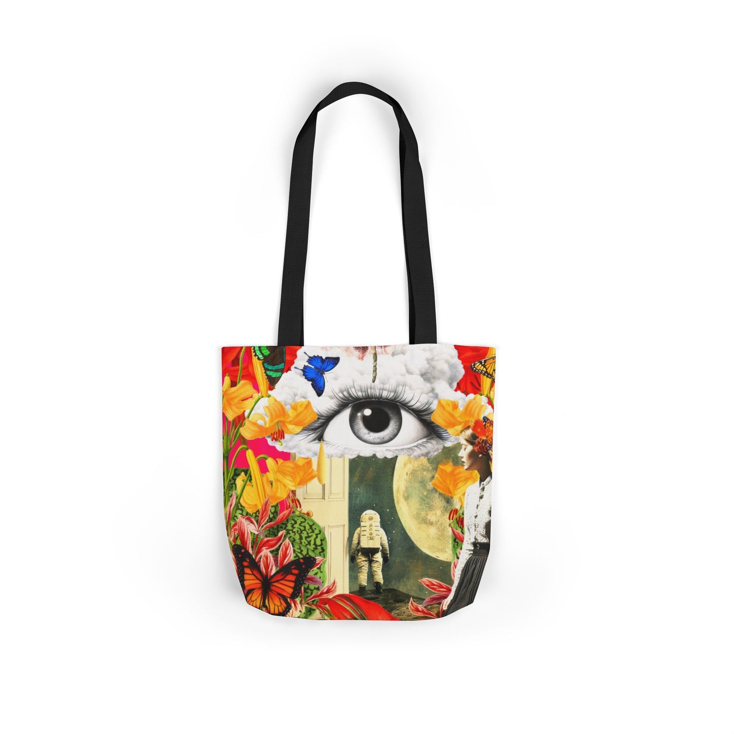 Next Step - Colorful Art Canvas Tote Bag with 5-Color Straps - Eye-Catching Surreal and floral design