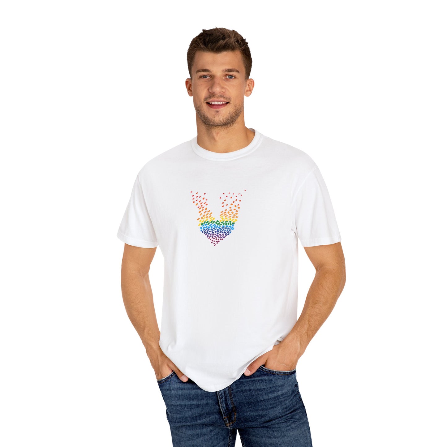 I love Music Rainbow Heart Unisex Garment-Dyed T-Shirt - Colorful Pride Tee for Summer Celebrations