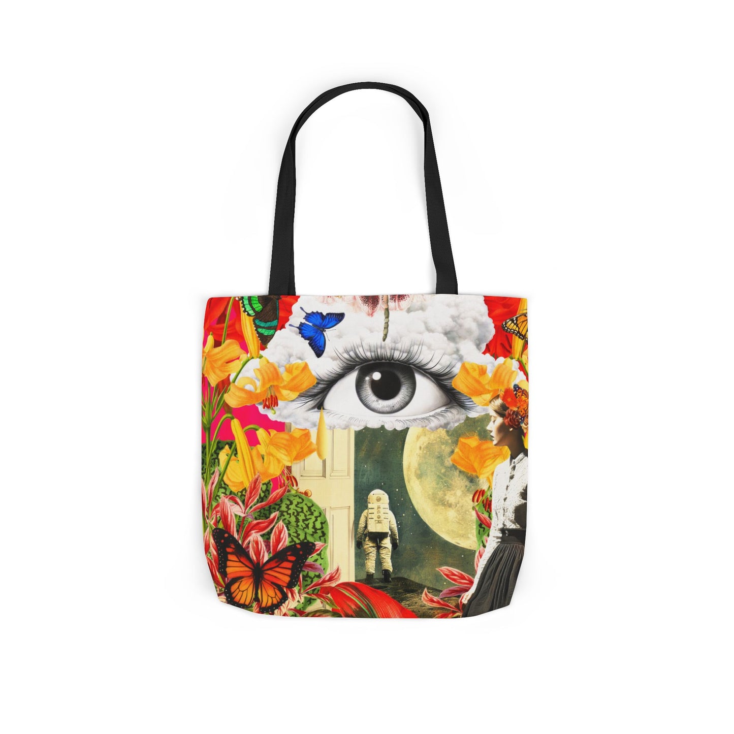 Next Step - Colorful Art Canvas Tote Bag with 5-Color Straps - Eye-Catching Surreal and floral design