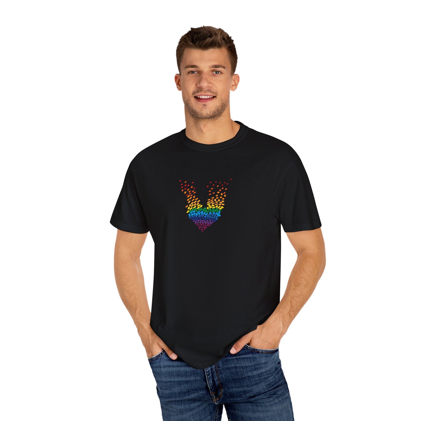 I love Music Rainbow Heart Unisex Garment-Dyed T-Shirt - Colorful Pride Tee for Summer Celebrations