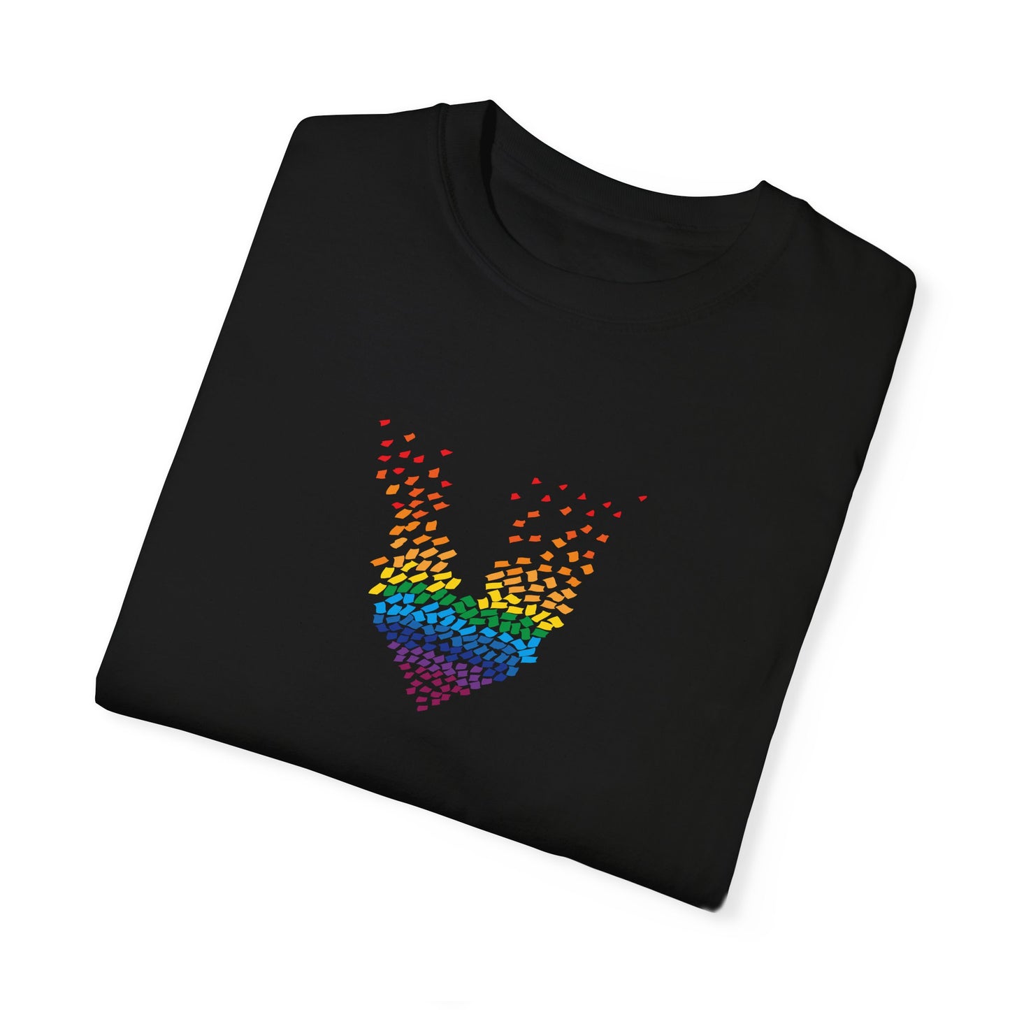 I love Music Rainbow Heart Unisex Garment-Dyed T-Shirt - Colorful Pride Tee for Summer Celebrations