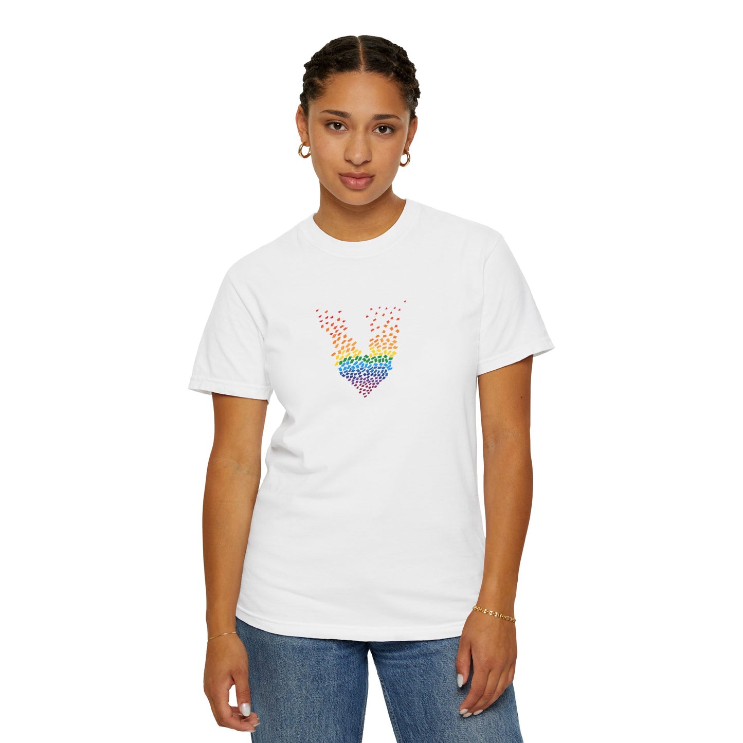 I love Music Rainbow Heart Unisex Garment-Dyed T-Shirt - Colorful Pride Tee for Summer Celebrations