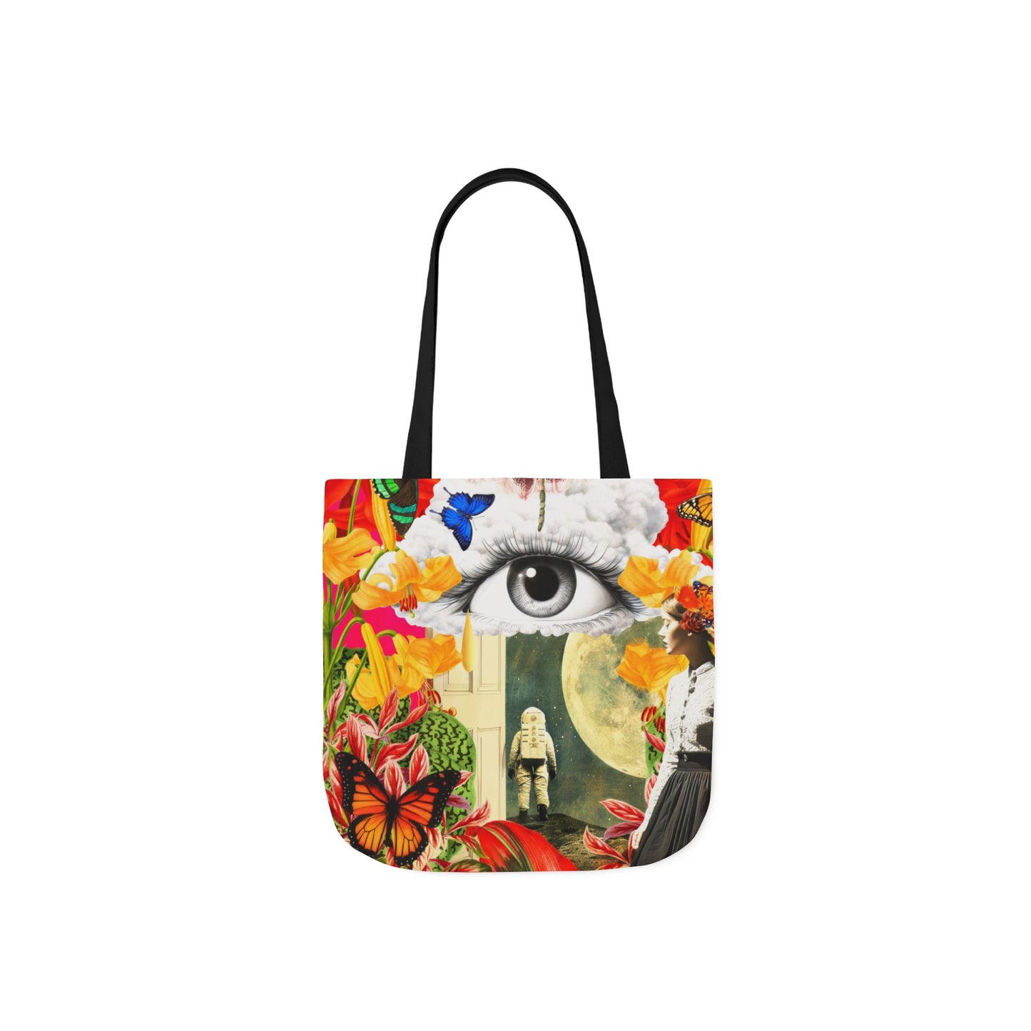 Next Step - Colorful Art Canvas Tote Bag with 5-Color Straps - Eye-Catching Surreal and floral design