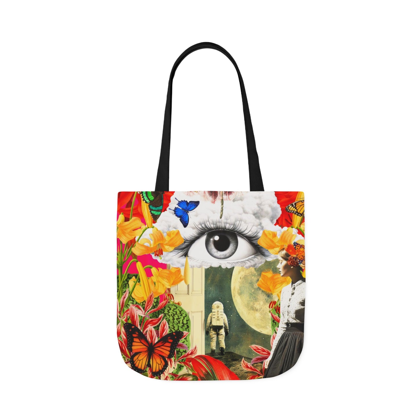 Next Step - Colorful Art Canvas Tote Bag with 5-Color Straps - Eye-Catching Surreal and floral design